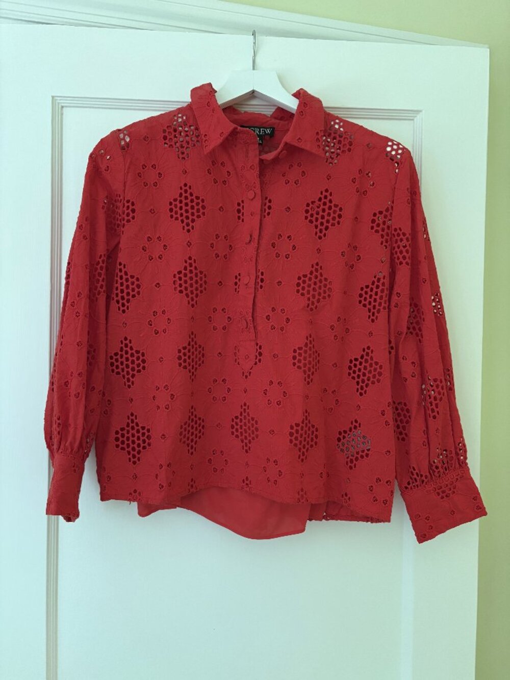J Crew Red Popover Eyelet Blouse Size M NWOT